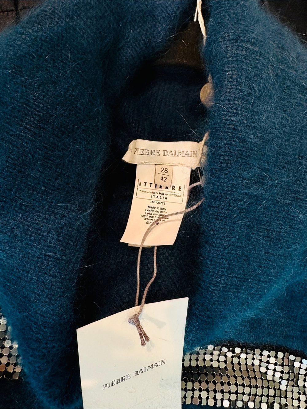 NWT Pierre Balmain Teal Cowl Neck Sweater with Metallic Accent - Picture 3 of 6